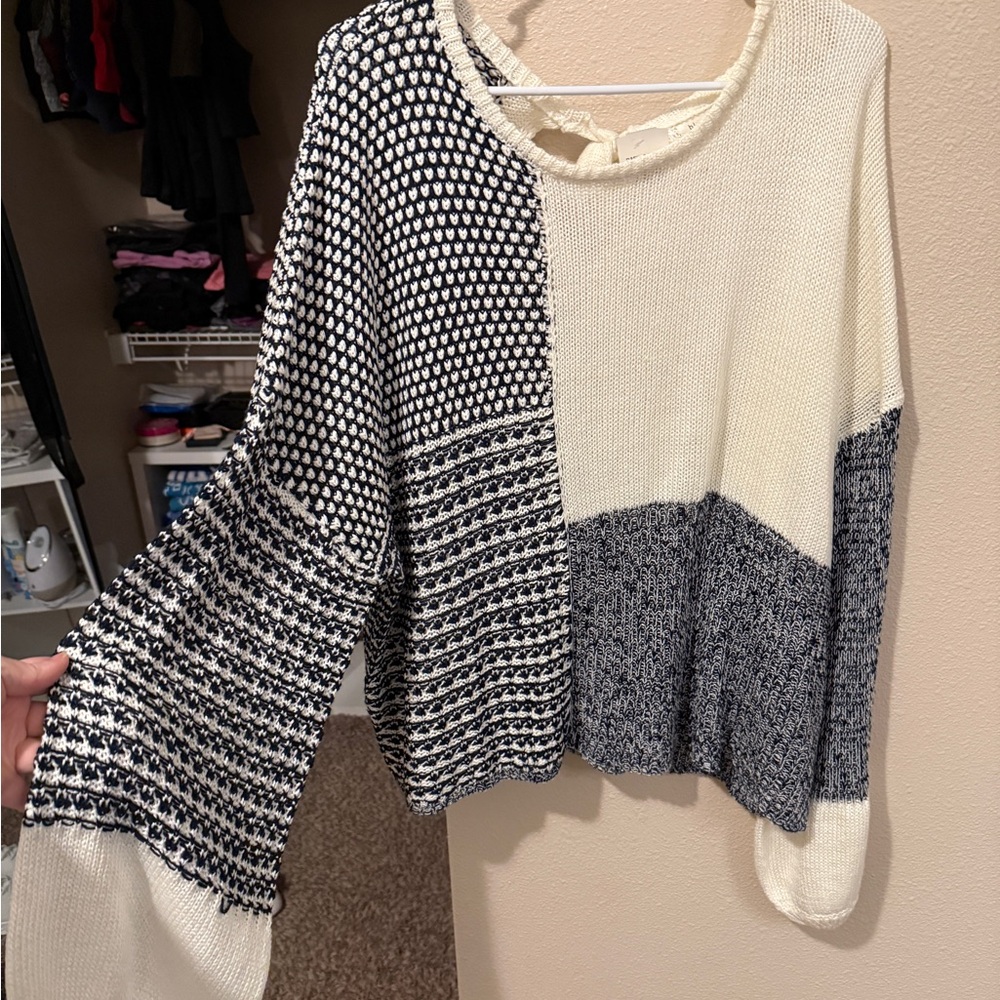 Blu Pepper Navy & White Knit Sweater with tie back